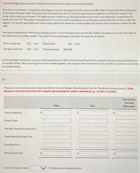  Current Designs faces a number of important decisions that require incremental
