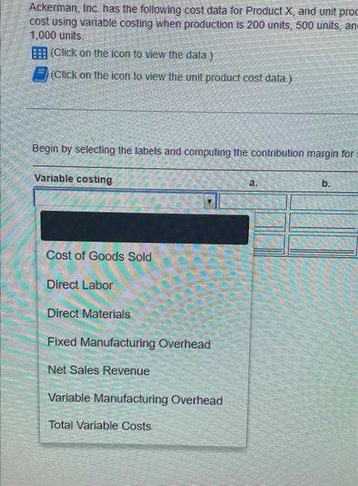 scon to view the data.) Product sells for $180 per unit Assume