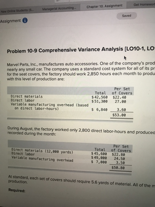  Get Homework Chapter 10. Assignment Now Online Students (S... Managerial Accounting...