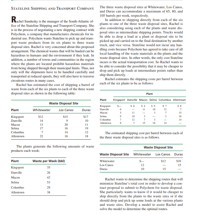 Solve on excel. Both models with proper working StATELINE SHIPPING AND TranSPORT
