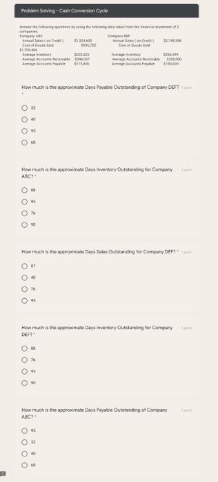  Problem Solving-Cash Conversion Orde gosto CO Ac SD) () 2. Cesto