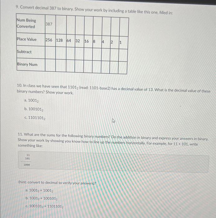 Binary/Decimal number represe! Part 1: Color Representation Which of the following color