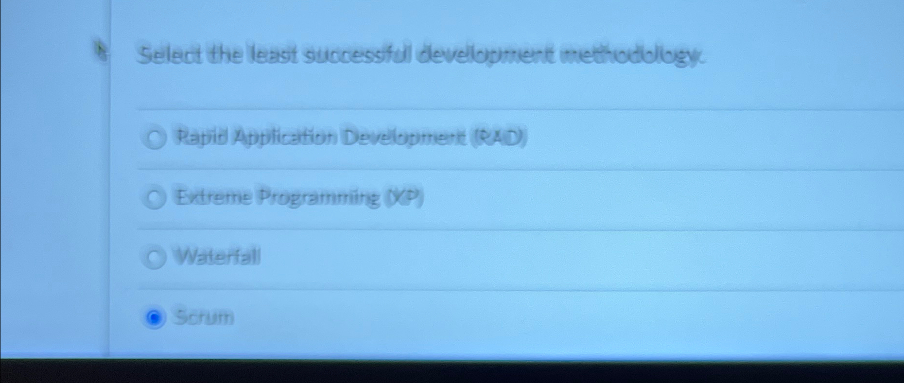  Select the least successfil development methoddigey Rapiid Application Developinent (eAD) Extreme