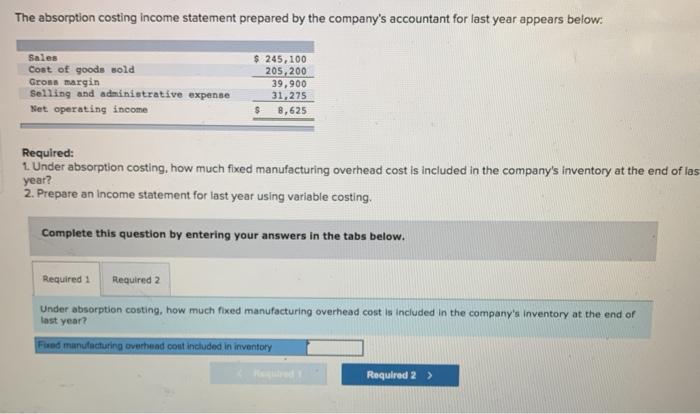 Net Operating Income (LO6-2] Ida Company produces a handcrafted musical Instrument called