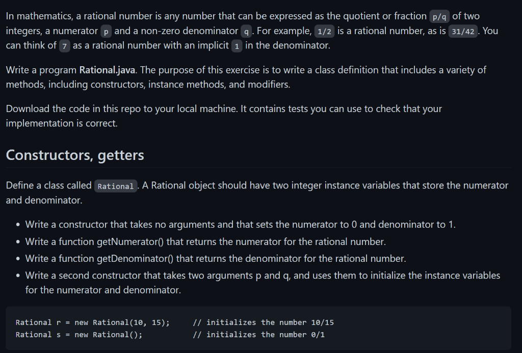 How do I complete these tasks/project in Java? In mathematics, a rational