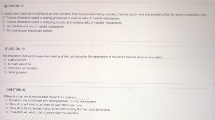  QUESTION 18 A notable item (audit data analytics) is an item