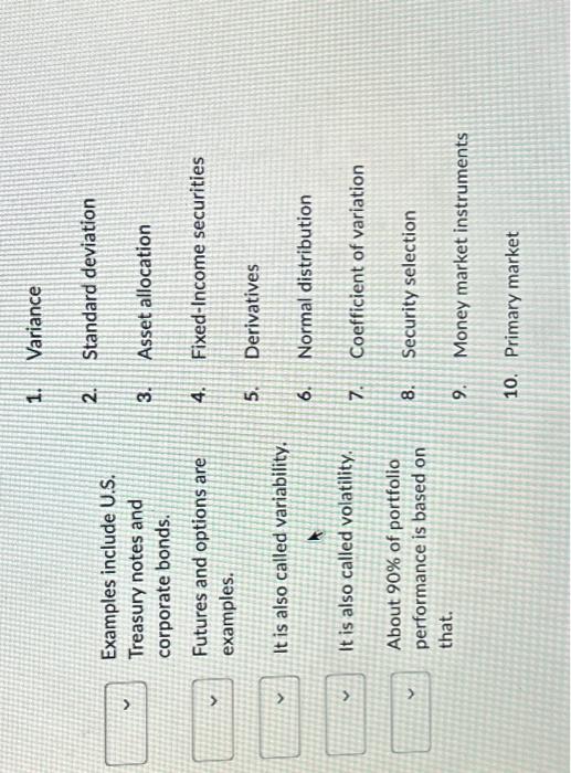  match the right side to the proper description 1. Variance 2.