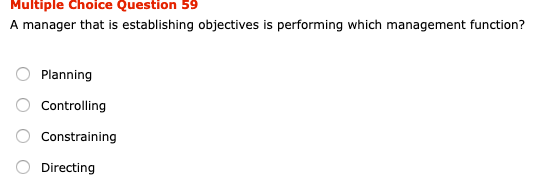  Multiple Choice Question 59 A manager that is establishing objectives is
