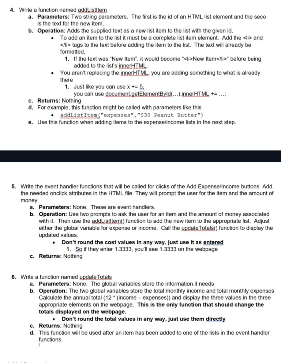  Write a function named addListltem a. Parameters: Two string parameters. The