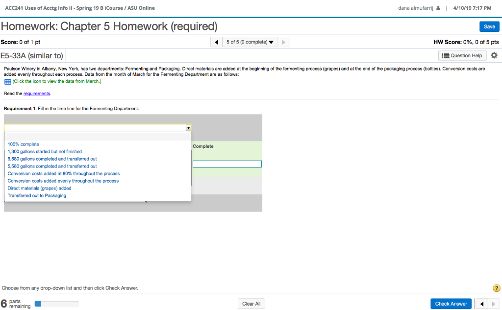 has two departments: Fermenting and Packaging. Direct materials are added at the