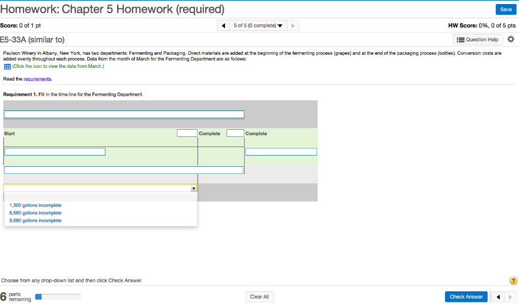 Data Table Requirement 1. Fill in the time line for the Fermenting