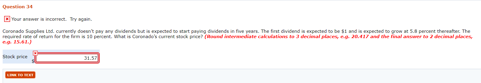  Question 34 x Your answer is incorrect. Try again. Coronado Supplies