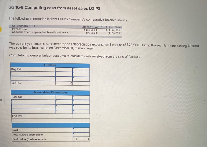  QS 16-8 Computing cash from asset sales LO P3 The following
