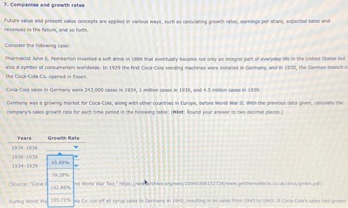  7. Companies and growth rates Future value and present value concepts
