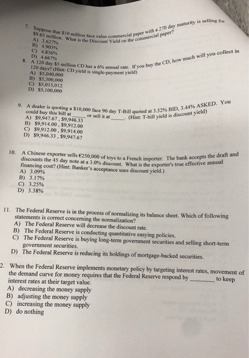  7 to 12 Suppose that s10 million face value commercithe comme