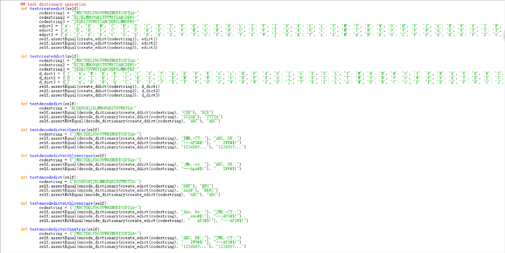 decode functions using dictionaries def create_edict (codestring) def create_ddict (codestring): def encode_dictionary