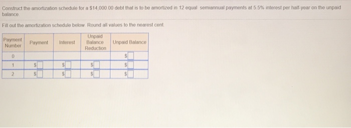  Construct the amortization schedule for a $14,000 00 debt that is