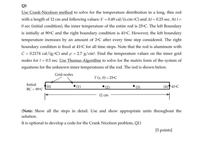  Use Crank-Nicolson method to solve for the temperature distribution in a