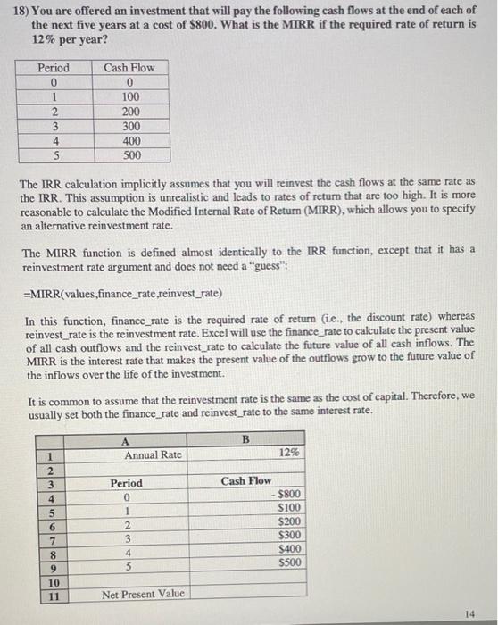  please answer using excel and explain 18) You are offered an