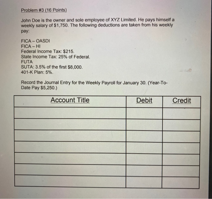  Problem #3 (16 Points) John Doe is the owner and sole