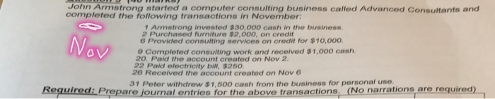  Journal John Armstrong started a computer consulting business called Advanced Consultants