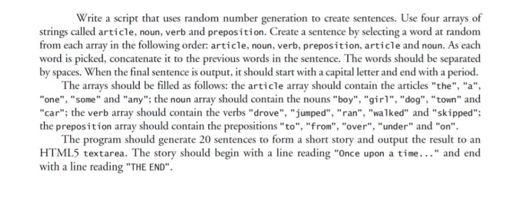  Write a script that uses random number generation to create sentences.