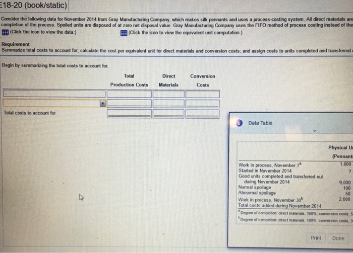  18-20 (book/static) Consider the following data for November 2014 from Gray