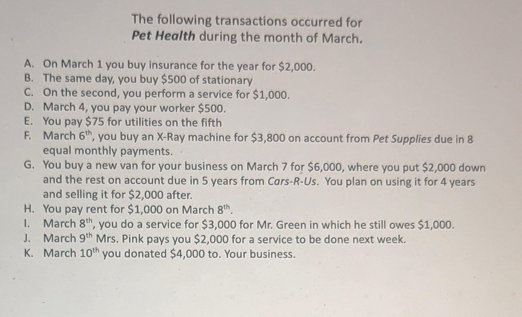 record Previous Month Balance Adjusting Entries: End of Period March 31st Record
