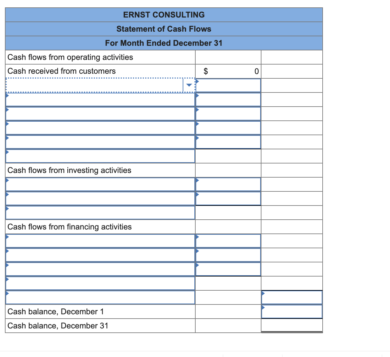 Jasmin Ernst organized Ernst Consulting. On December 3, the owner contributed $83,010