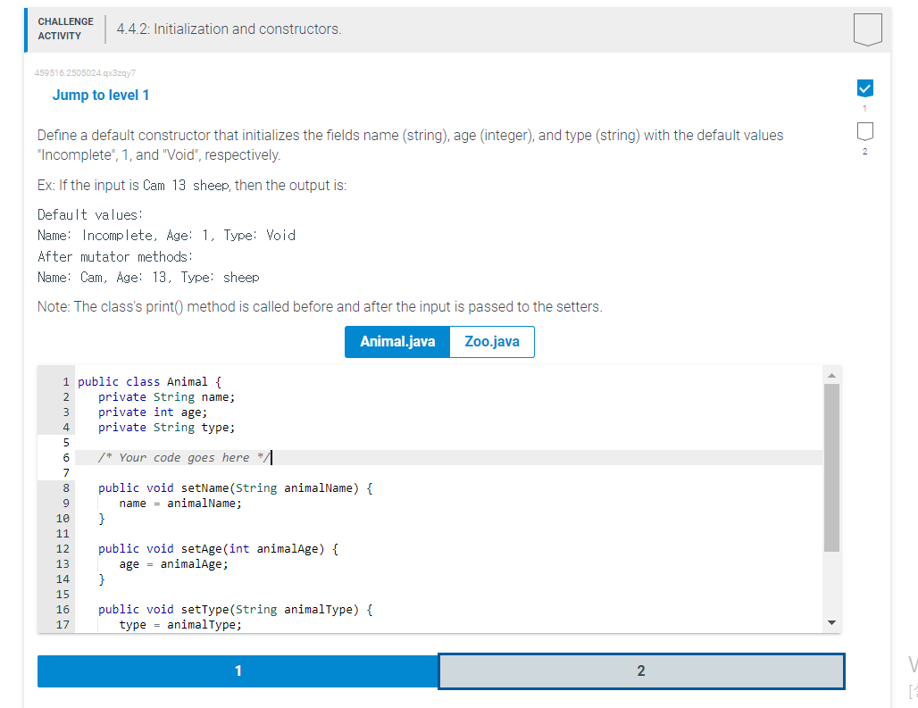 JAVA Please.... Define a default constructor that initializes the fields name