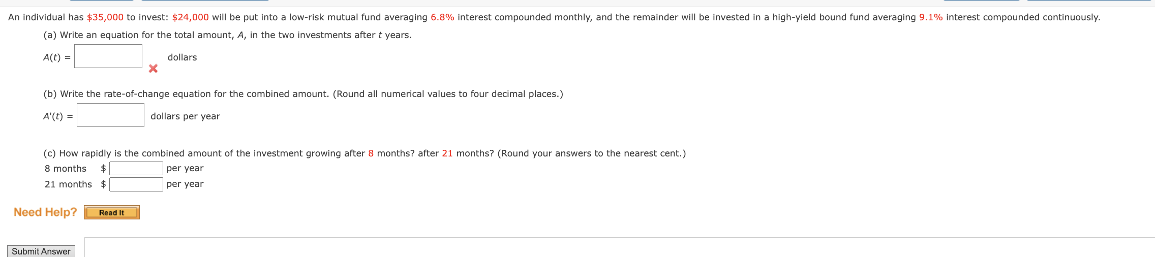 #3 (a) Write an equation for the total amount, A, in the