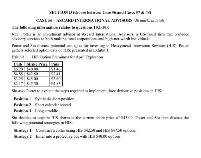 SECTION D (choose between Case #6 and Cases #7 & #8)