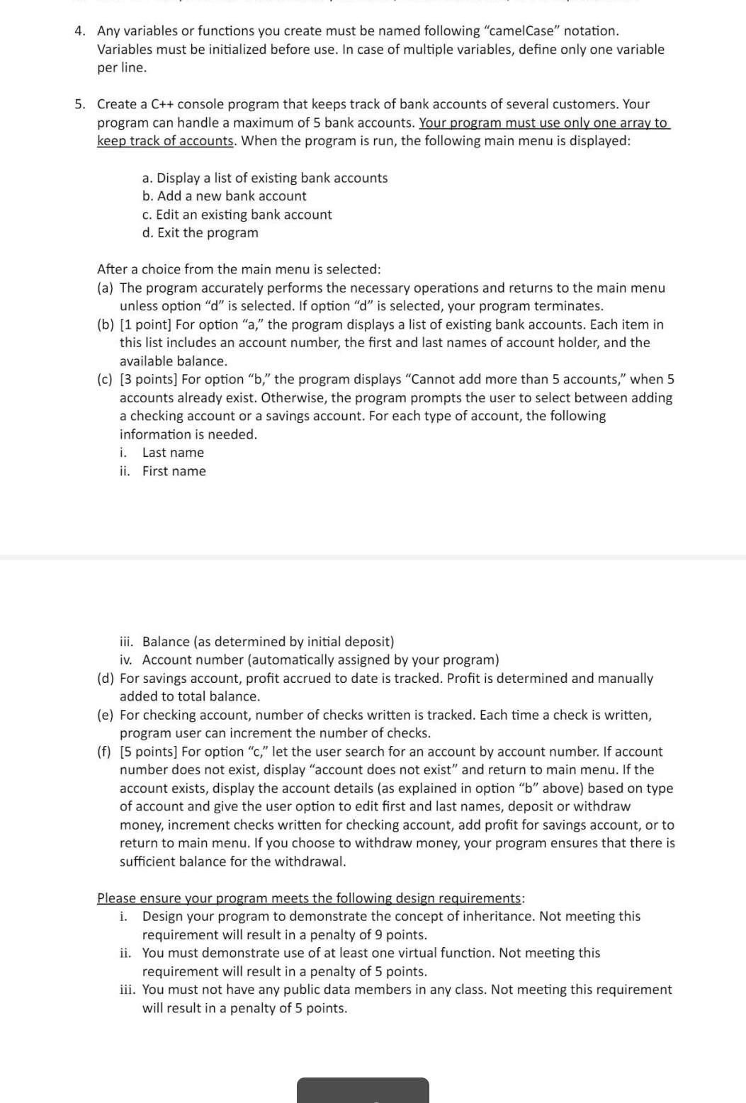  in c++ .plz do it without errors 4. Any variables or