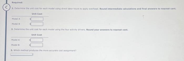 has identified the following overhead activities, costs, and activity drivers for the