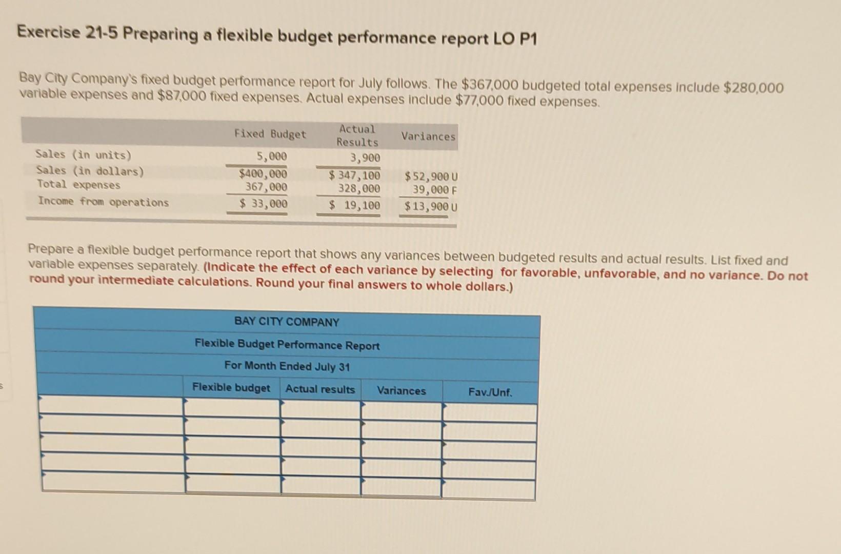 pls help ASAP got 11min Exercise 21-5 Preparing a flexible budget