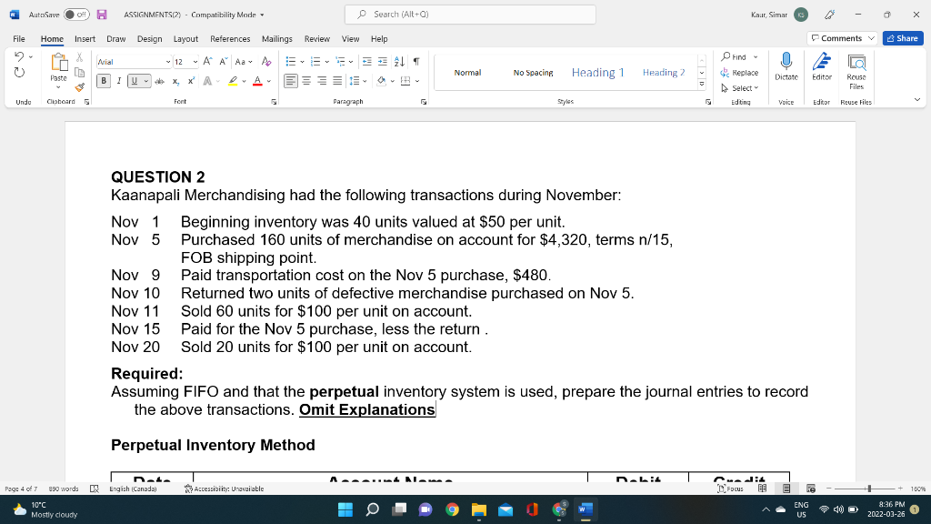  AutoSave OH B ASSIGNMENTS(2) - Compatibility Mode Search (Alt+a) Kaur Simar