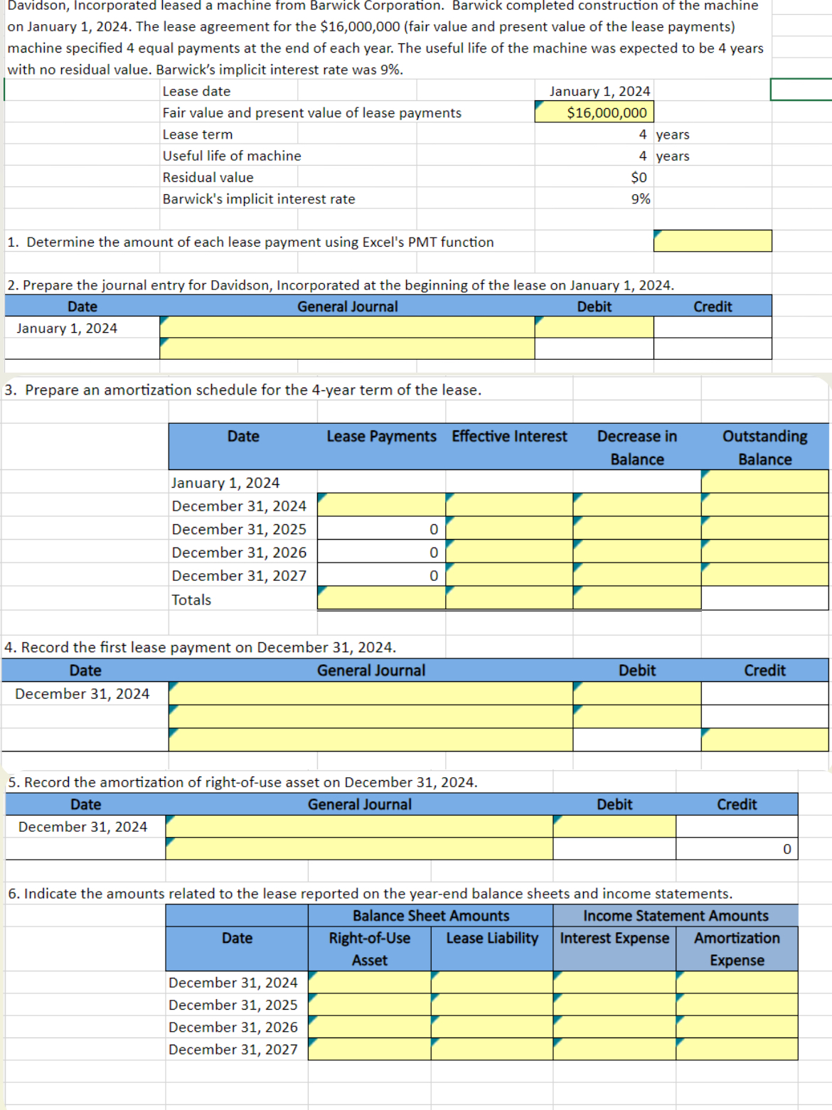 Please answer using Excel. I need the correct answers to the