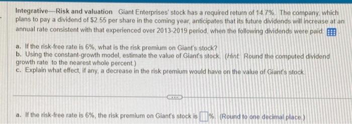 retum, which in turn would the Integrative-Risk and valuation Giant Enterprises' stock
