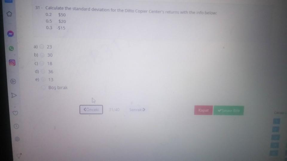  31 - Calculate the standard deviation for the Ditto Copier Center's