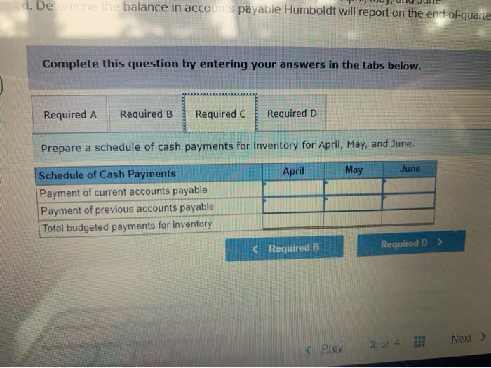and July 55 Budgeted cost of goods sold April May June July