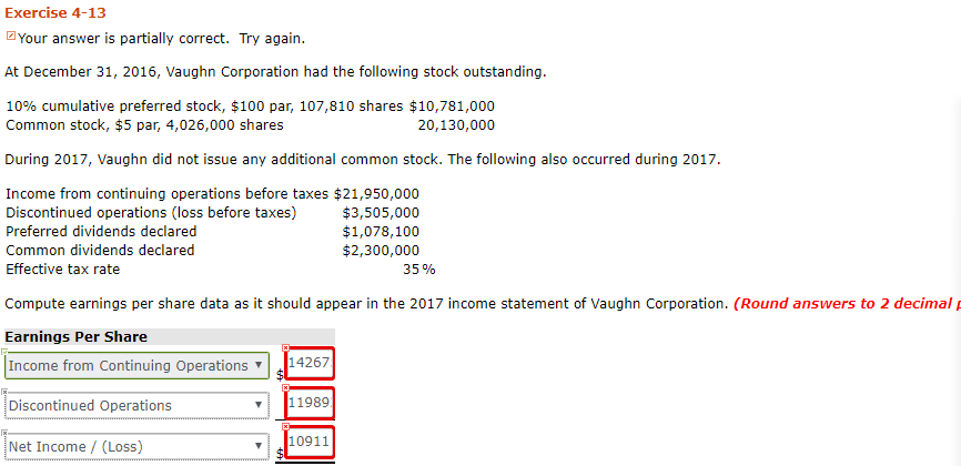  Exercise 4-13 Your answer is partially correct. Try again At December