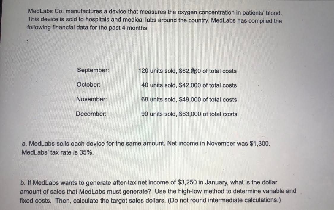  please help with work MedLabs Co. manufactures a device that measures