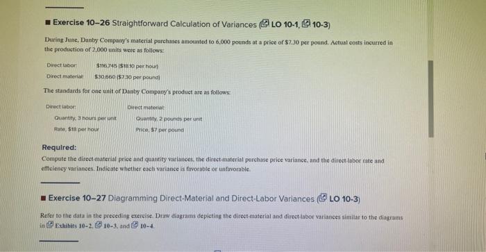 Please complete problems 26 and 27 Exercise 10-26 Straightforward Calculation of Variances