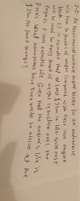  21. An experimental composite engine bloke for an automobile will trim