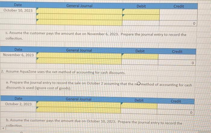 Aquazone Company, a manufacturer of water heaters, sold 2,000 units on October
