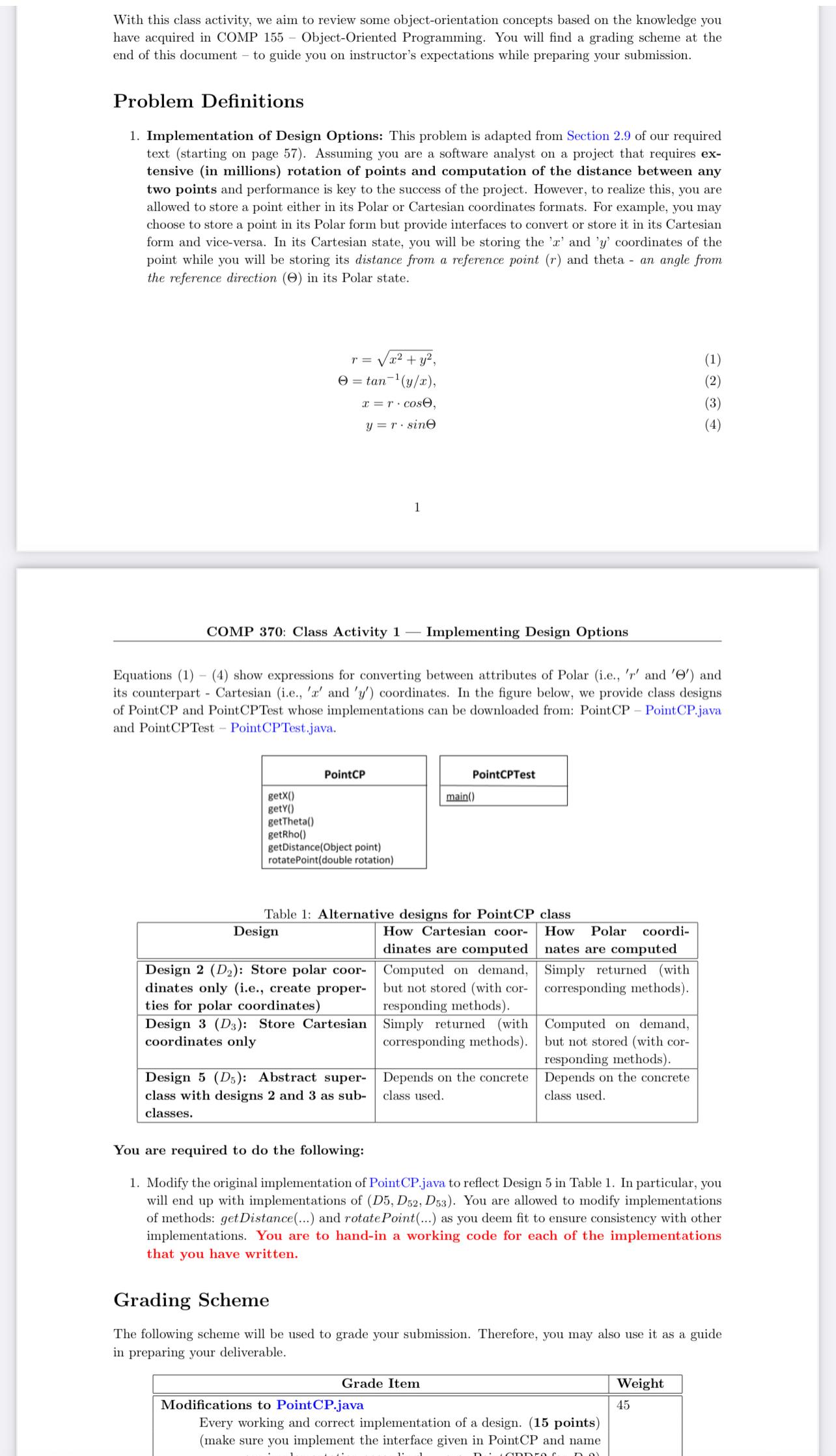  With this class activity, we aim to review some object-orientation concepts