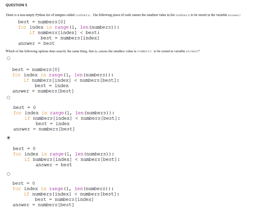  QUESTION 5 There is a non-empty Python list of integers called