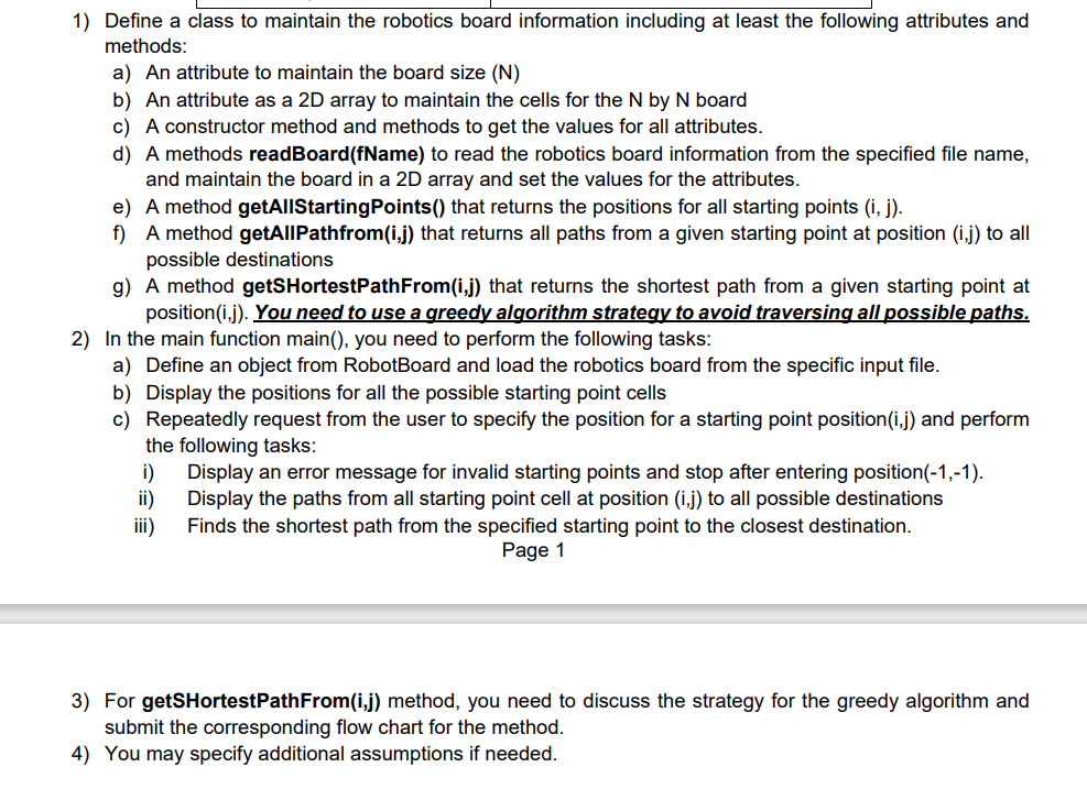 to design an NxN board to move your robot from the starting