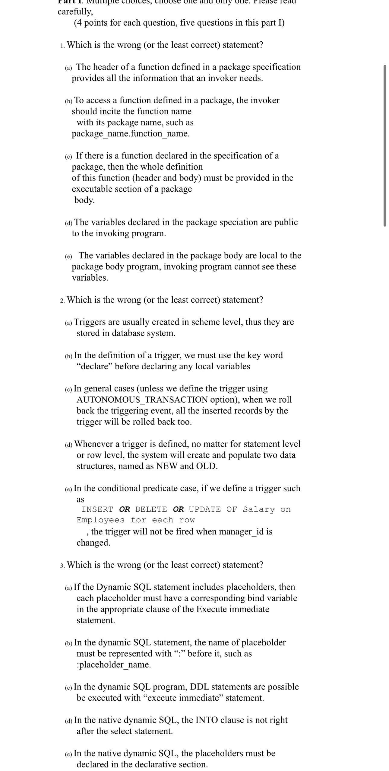  carefully, (4 points for each question, five questions in this part