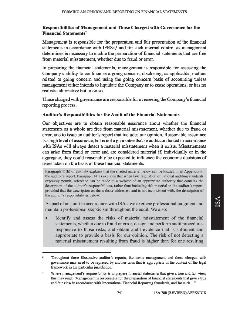 OPINION AND REPORTING ON FINANCIAL STATEMENTS Hlustration 1: Circumstances include the following: